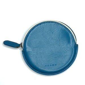 COACH Earbud Case Blue Leather Round Zip Pouch